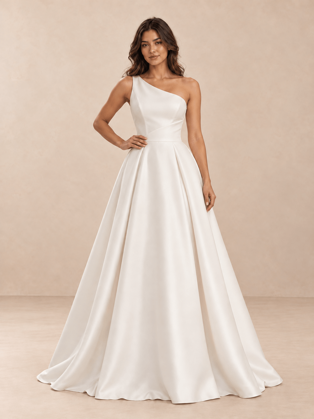 White Asymmetric One-Shoulder Satin A-Line Wedding Dress