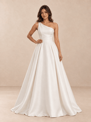 White Asymmetric One-Shoulder Satin A-Line Wedding Dress