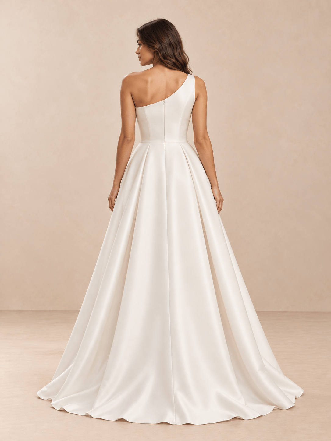 White Asymmetric One-Shoulder Satin A-Line Wedding Dress