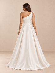 White Asymmetric One-Shoulder Satin A-Line Wedding Dress