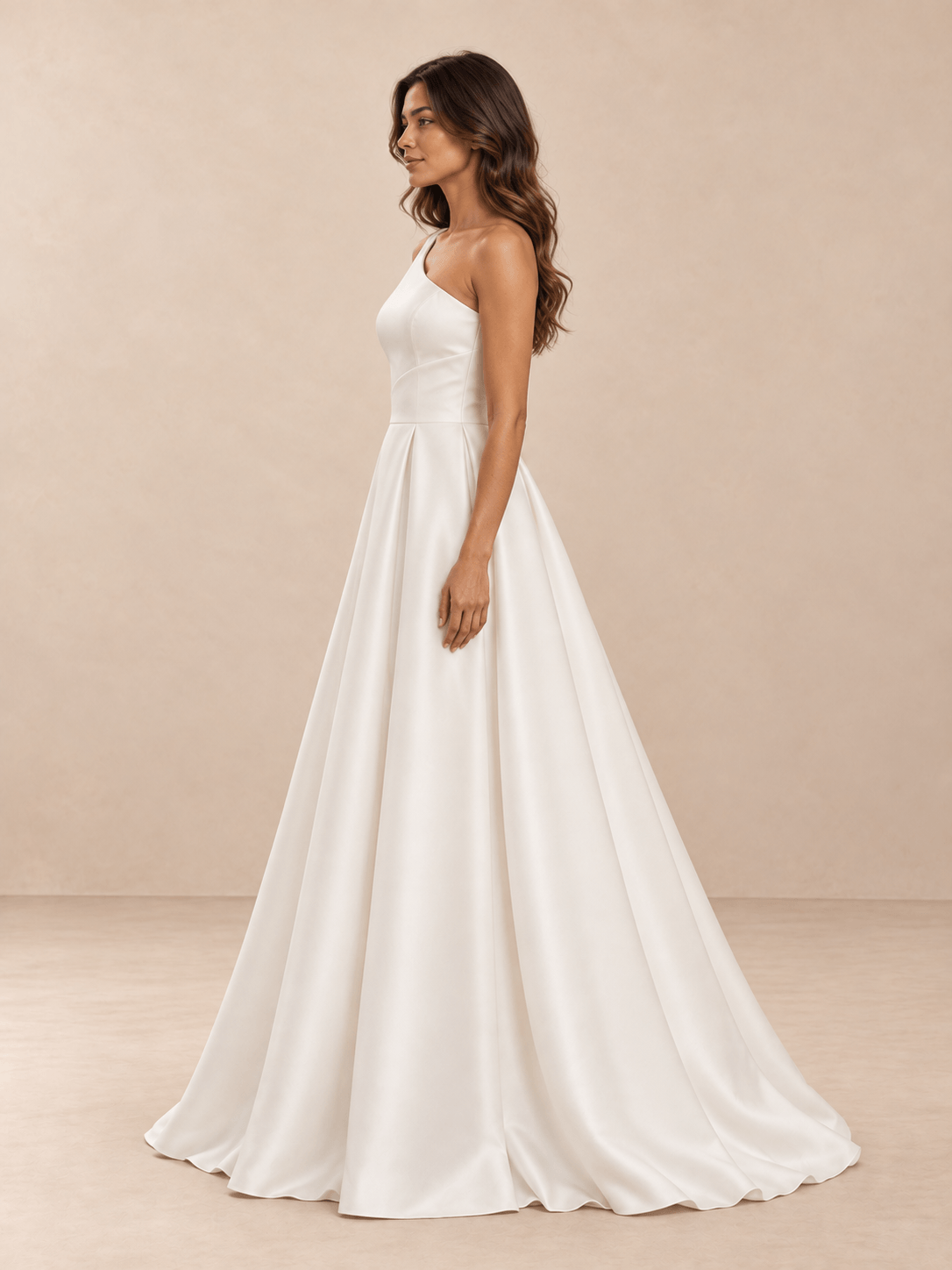 White Asymmetric One-Shoulder Satin A-Line Wedding Dress
