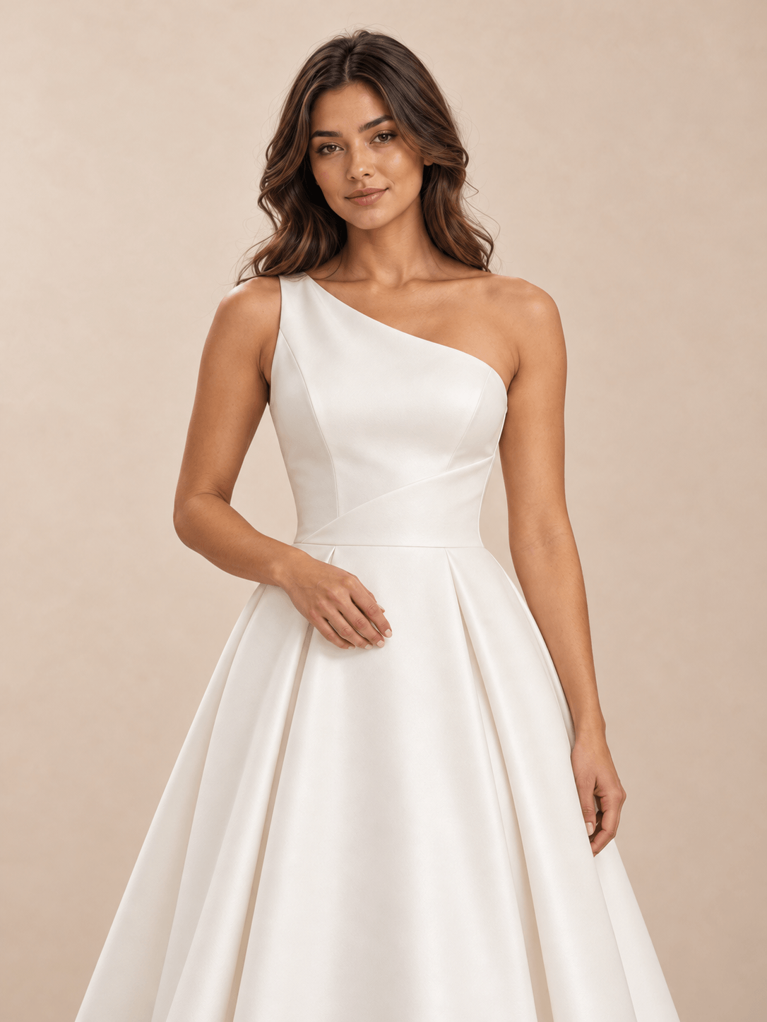 White Asymmetric One-Shoulder Satin A-Line Wedding Dress