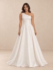 White Asymmetric One-Shoulder Satin A-Line Wedding Dress