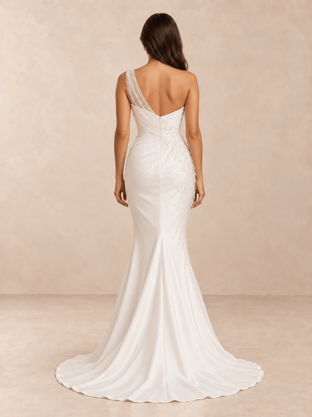 White Asymmetrical Sweetheart Mermaid Wedding Dress with Organza Draping