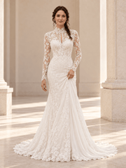 White High Neck Long Sleeves Lace Mermaid Wedding Dress