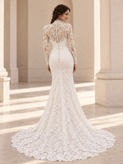 White High Neck Long Sleeves Lace Mermaid Wedding Dress