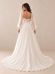 White Long Sleeve Sweetheart A-Line Wedding Dress with Vine Appliqués