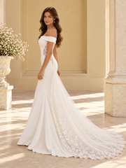 White Off-the-Shoulder Mermaid Wedding Dress with Lace Cutout Sides
