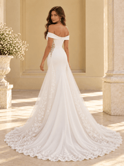 White Off-the-Shoulder Mermaid Wedding Dress with Lace Cutout Sides