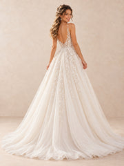 White Plunging V-Neck Lace Appliqué A-Line Wedding Dress