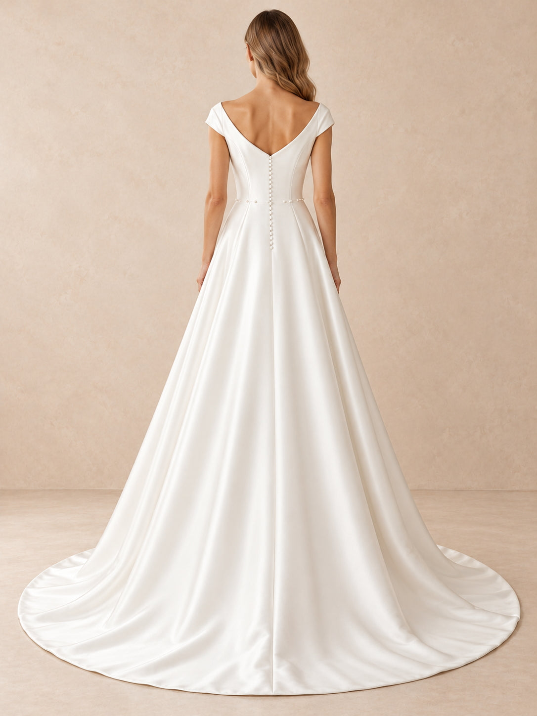 White Satin A-Line Wedding Dress with Draped Bateau Neckline