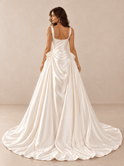 White Square-Neck Draped Satin Wedding Dress with Basque Waist