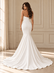 White Strapless Draped Neck Mermaid Wedding Dress with Elegant Train