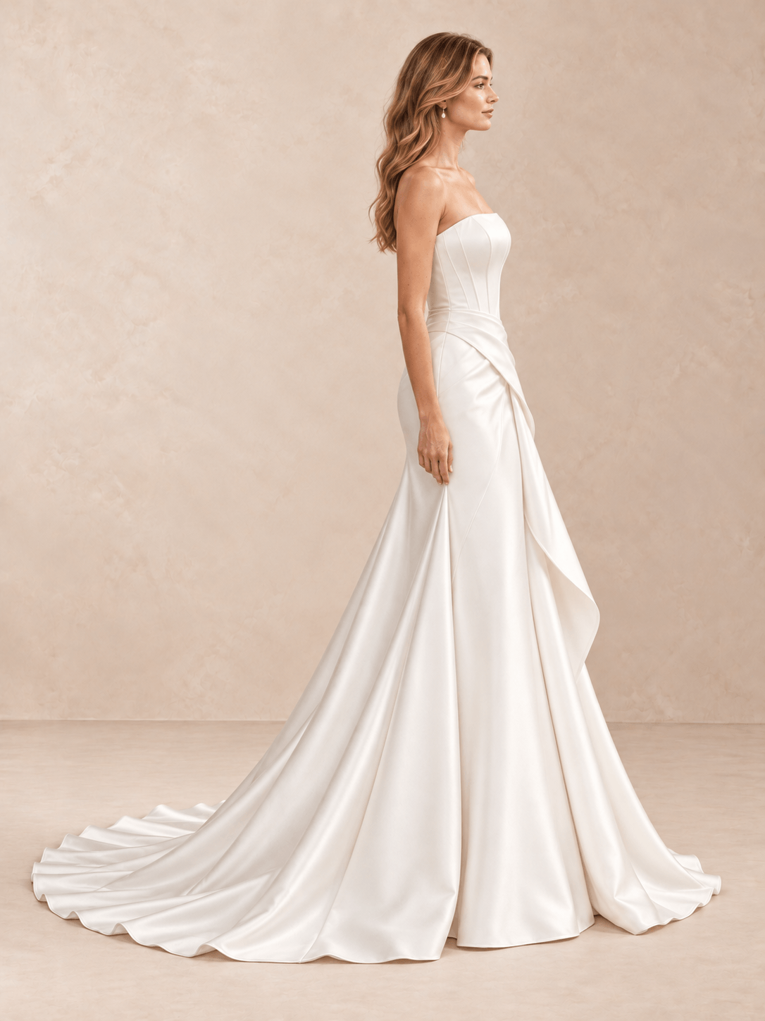 White Strapless Mikado Wedding Dress with Draped Overskirt