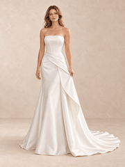 White Strapless Mikado Wedding Dress with Draped Overskirt