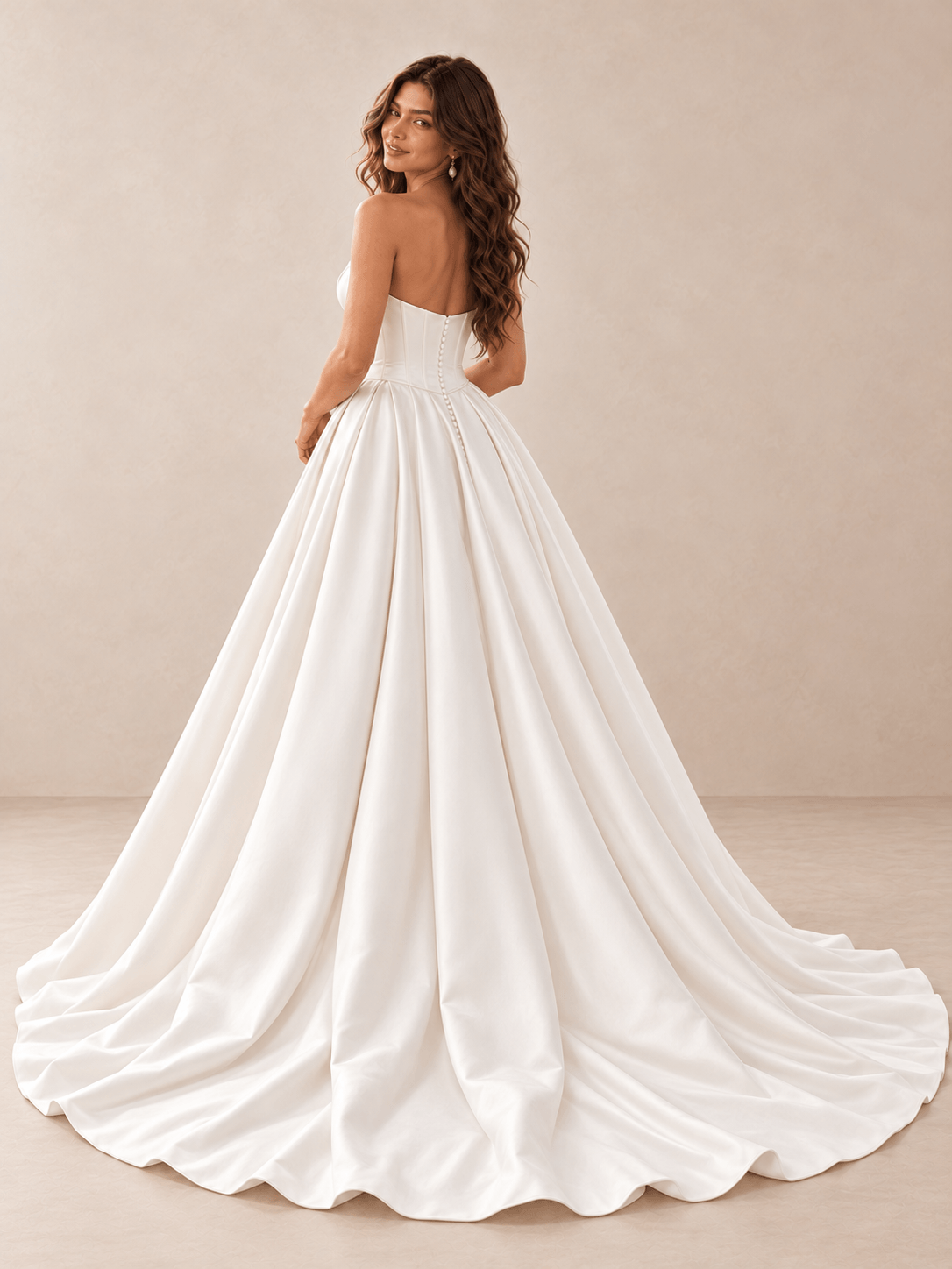 White Strapless Sweetheart Satin Ball Gown Wedding Dress with Draped Bodice