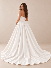 White Strapless Sweetheart Satin Ball Gown Wedding Dress with Draped Bodice