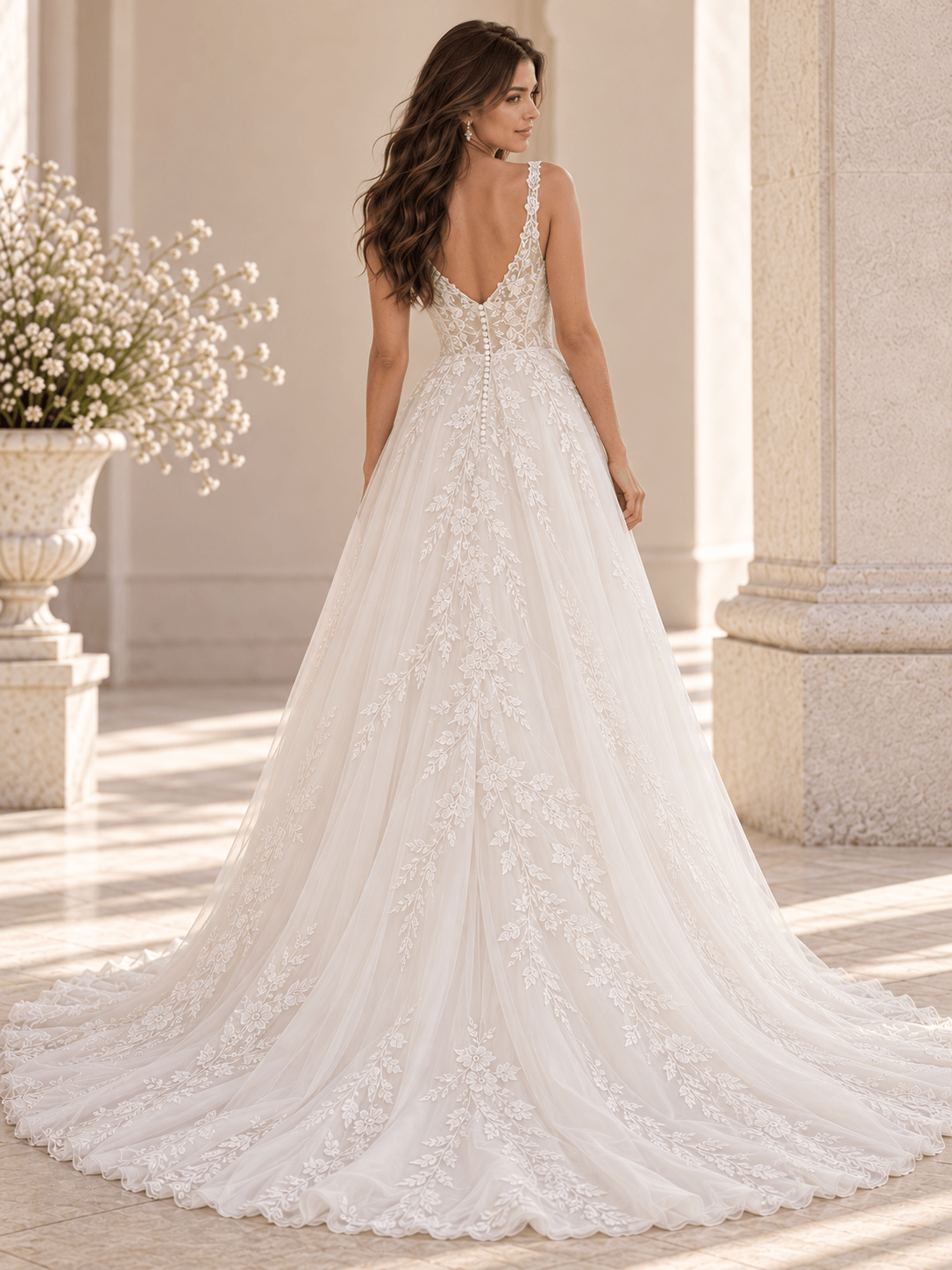 White Sweetheart Floral Appliqués Wedding Dress With Layered Tulle